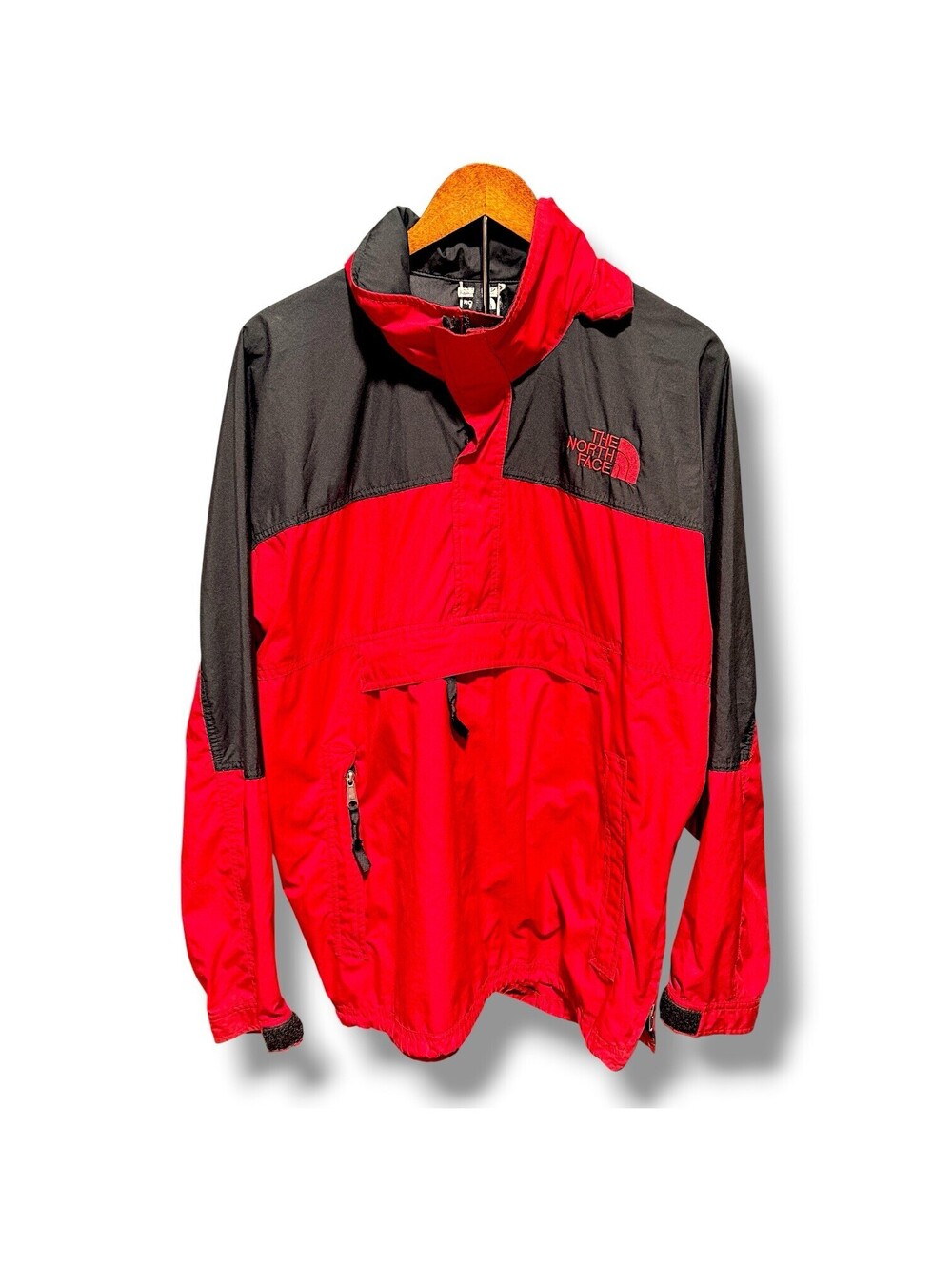 Vintage 90s The North Face Anorak Pullover Jacket Men’s M Red Black Hooded